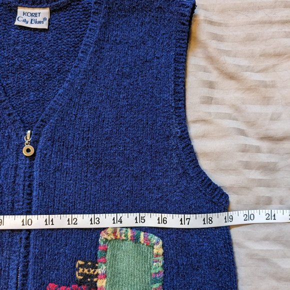 Koret City Blues Knit Vest Zip Front Embellished Patches Embroidery Sweater Vest - Picture 8 of 10